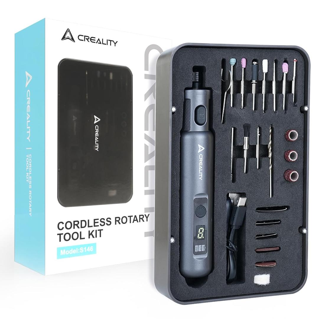 Creality Mini Cordless Rotary Tool for 3D Prints Finishing 24-in-1 USB Charging 3.7V 6-Speed Power Rotary Tool Kit for 3D Print Crafts Sanding, Polishing, Support Removal, Drilling, Etching, Engraving