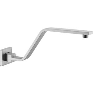 16 Inch S Shape Brushed Nickel Shower Head Arm, Square Wall Mounted Shower Arm and Flange Included