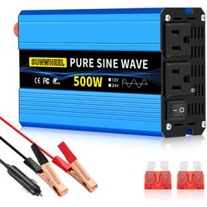 SUNWHEEL 500W Pure Sine Wave Inverter, 12V DC to 110V/120V AC Car Power Inverter with 2 AC outlets and LCD Display
