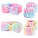 6pcs Headband and Wristband for Face Washing, Makeup Spa Skincare Headband, Skin Care Face Wash Headbands Wrist Bands Tools Set, for Women and Teen Girls Gifts (1 Count (Pack of 6), light coloured+pink purple)
