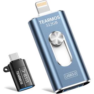 512GB USB Flash Drives for Phone, iPhone Memory Storage Stick for Photos and Videos, Compatible with iPhone iPad Android PCs, No App Required Plug & Play (Dark Blue)