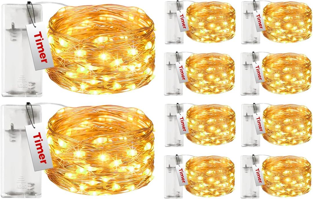 btfarm 10 Pack Fairy Lights Battery Operated with Timer, 10FT 30LED Twinkle Lights Waterproof, Copper Wire Christmas String Lights Battery Powered for Indoor Outdoor Wedding Party Holiday Decorations (Warm White)