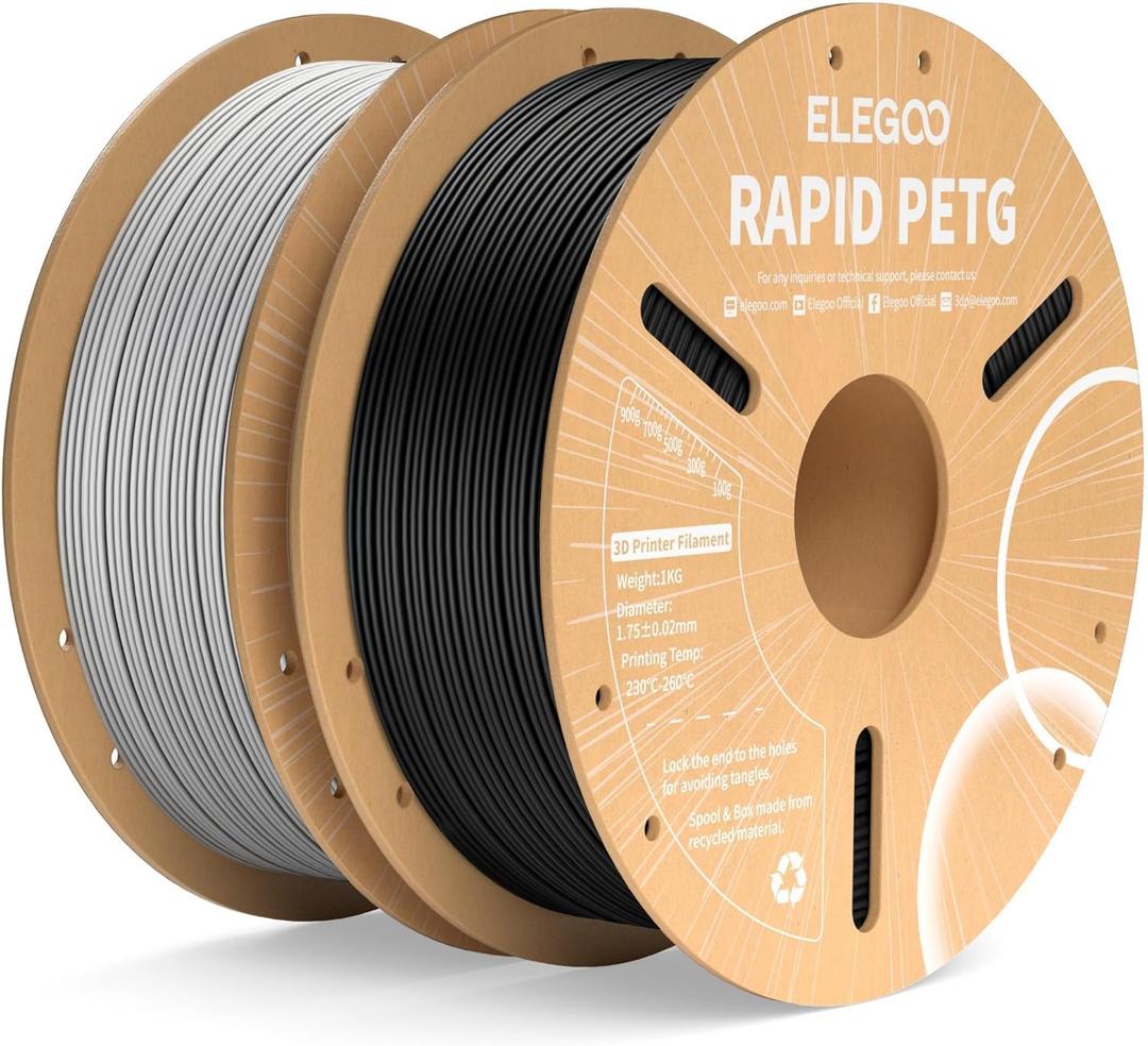 ELEGOO Rapid PETG Filament 1.75mm Black & Gray 2KG, High Speed 30-600mm/s 3D Printer Filament Dimensional Accuracy +/- 0.02 mm, 1kg Cardboard Spool(2.2lbs) Fits for Most FDM 3D Printers