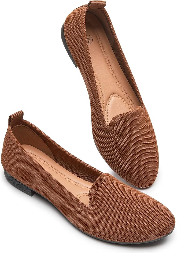 BABUDOG Women's Sparkly Flats Shoes Shiny Mesh Loafers Shoes Soft Memory Foam Flats (7.5, Brown)