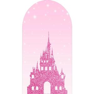 6.6FT Pink Castle Diamond Arch Cover Round Arch Backdrop Chiara for Birthday Party Baby Shower Wedding Decor Groovy(6.6x3.3ft,No Frame No Zipper)