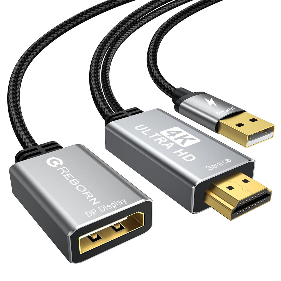 Reborn Active HDMI to DisplayPort Adapter | 4K@60Hz Converter Unidirectional HDMI Source to DP Display HDR Compatible with Laptop,AMD,NVIDIA,PS5,Xbox and More
