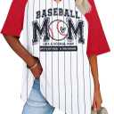 3 x Baseball Mom Shirts for Women V Neck Baseball Stripe Outfits | Womens Baseball Mom Shirts Oversized V Neck Mom Baseball Shirt Letter Print Casual Tops Tees