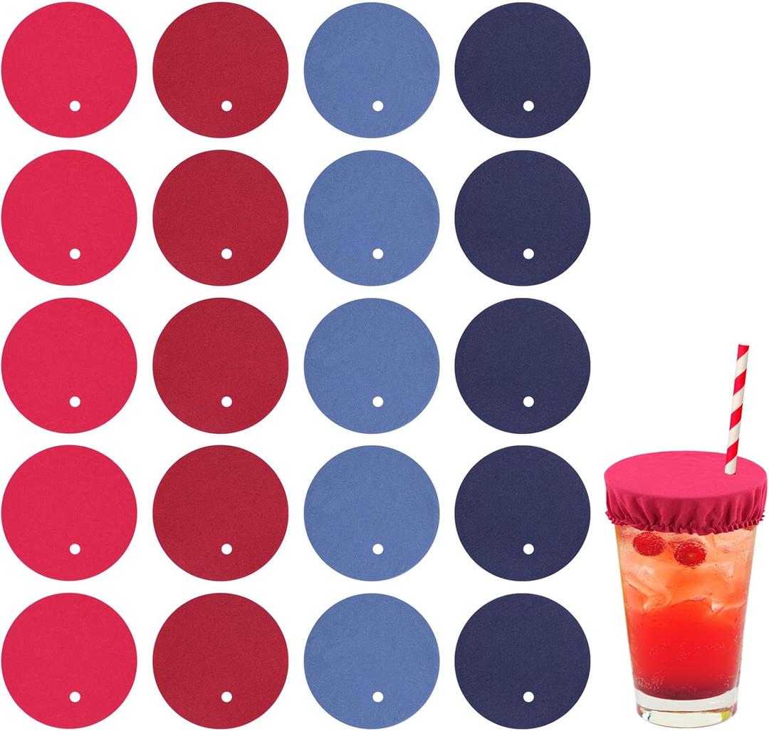 20pcs Drink Cover Scrunchie, Women's Drink Protectors with Straw Holes Drug-Proof Reusable Drink Lids Drink Cap for Nightclubs Party (Blue, Hidden Blue, Wine Red, Pink), 3.94in