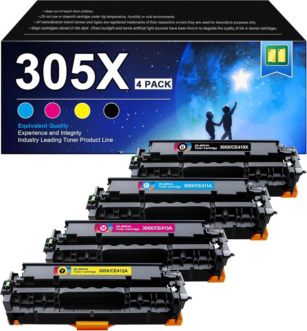 305X Toner Cartridges (with Chip) - 4 Pack High Yield Replacement for HP 305A Toner Cartridge CE410A, Works for Laserjet Pro 400 M451dn M451nw M475dn M475dw M451dw M375nw Series Printer | CE410X 305X Toner Cartridges (with Chip) - 4 Pack High Yield Replacement for HP 305A Toner Cartridge CE410A, Works for Laserjet Pro 400 M451dn M451nw M475dn M475dw M451dw M375nw Series Printer | CE410X