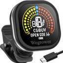 Guitar Tuner Rechargeable, Clip On Tuner with LCD Color Display with Guitar, Ukulele, Violin and Chromatic Tuning Modes, Tuners for Musical Instruments