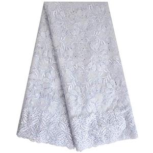 SanVera17 African Lace Net Fabrics Nigerian French Fabric Rope Embroidered and Manual Beading Guipure Cord Lace for Party Wedding 5 Yards (White)