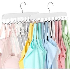 Bra Hanger for Closet, Tank Top Hanger 20 Hooks Capacity Foldable Wood Space Saving Hangers Closet Organizers and Storage for Dorm & Apartment for Tank Top, Bra, Scarf (White)
