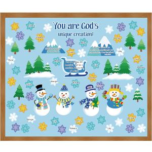 Jutom Winter Bulletin Board Decorations Set Christmas Christian Bulletin Board Cutouts God Made Me Unique Religious Classroom Decoration Snowman Snowflake Cut Outs for Xmas Sunday School Church Decor