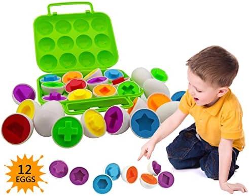 Beakabao 12pcs Color and Shape Matching Egg Set Montessori Toddler Education Classification Toys for Fine Motor Skills of The Fingers Muscles, Preschool Children Smart Puzzles Easter Gifts (Green)