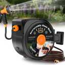 Retractable Garden Hose Reel, 1/2 in x 50 ft Wall Mounted Hose Reel Heavy Duty with 10-Function Sprayer Nozzle, Any Length Lock, Slow Return System, 180Swivel Bracke for Large Yard Lawn Car Washing