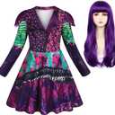 MetCuento Girls Halloween Costume with Wig Girls Zipper Jacket Long Sleeve Dress Kids Halloween Dress up Outfit, size 3-4