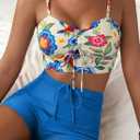 Herseas High Waisted Bikini Sets for Women Floral Print Two Piece Tummy Control Swimsuits Drawstring Short Bathing Suit M