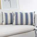 JOJUSIS Stripe Throw Pillow Covers Farmhouse Pillowcases Pack of 2, 12 x 20 Inch Blue
