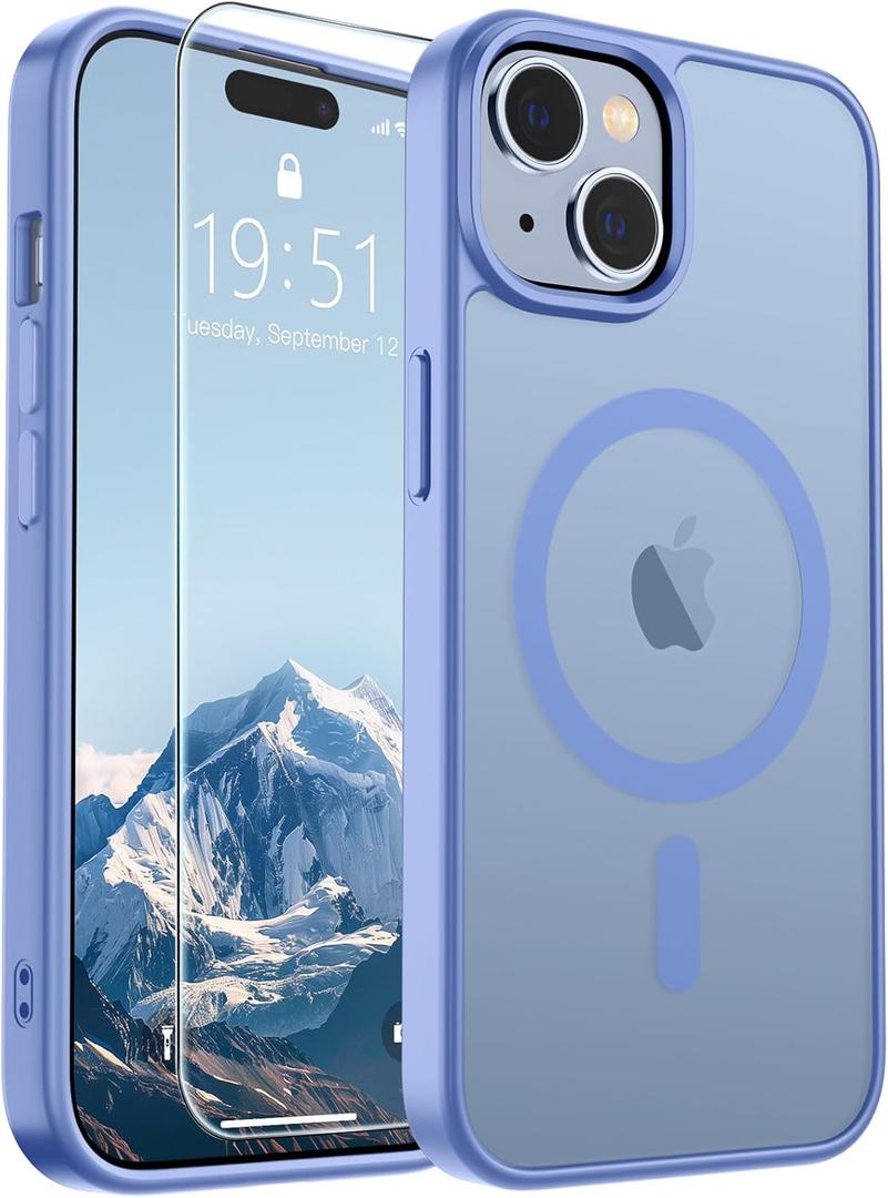 SUPFINE Magnetic for iPhone 15 Case (Compatible with MagSafe) (Military Grade Drop Protection) Slim Translucent Matte Shockproof with Anti-Fingerprint Phone Case, Blue Purple (Pack of 2)