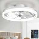 Ceiling Fans with Lights and Remote, Low Profile Ceiling Fan, Morden Flush Mount LED Fan Light, 3000K-6500K Dimmable for Bedroom, Kitchen, Living Room, Frosted, White, 19inch