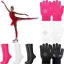 Hicarer 6 Pairs Figure Skating Gloves Socks Set Ice Skating Socks Warm Winter Anti Slip Gloves for Practice Competition (Black, White, Pink)