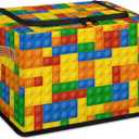 Storage Bins With Zipper Lid, Collapsible Trunk Organizer, Car Organizers and Storage Bins with Lids, Decorative Storage Boxes with Handle, Home Storage Baskets (Colorful Building Blocks)
