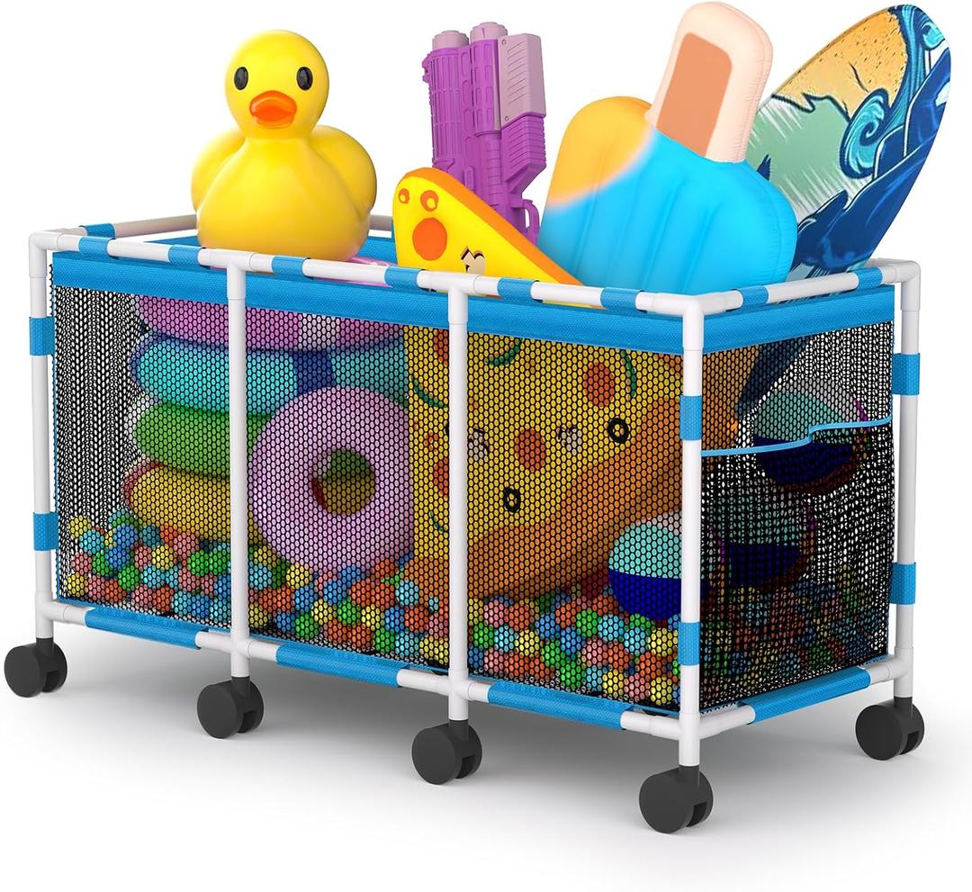 Pool Storage Bin 245 Gallon 72" L Extra Large Pool Float Storage Organizer with Heavy Duty Tear and Sunlight Resistant Nylon Mesh, 360 Rolling Pool cart for Pool Equipment