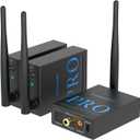 1Mii 3-in-1 2.4Ghz Wireless Audio Transmitter Receiver (1 TX+2 RX) for 2 Subwoofer/Active Speaker/Power Amplifier, 20ms Low Latency, 320ft Range, Optical/Coaxial/3.5mm(RCA) Audio Input/Output