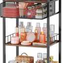 HapiRm Makeup Organizer Storage Cart - 4 Tier Skincare Make Up Storage with Drawer, Rolling Makeup Cart Vanity Organizer Cosmetics Display Cases Holder for Skin Care Perfume Nail Polish Brush (Black)