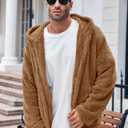 PASLTER Mens Fuzzy Sherpa Jacket Fluffy Fleece Open Front Cardigan Button Down Coat Winter Warm Thicken Lined Outwear (X-Large, Brown)