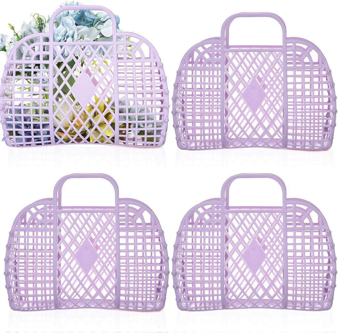 4 Pcs Jelly Bag Summer Beach Jelly Tote for Women Girls Gift Basket Tote Purses for Wedding Baby Shower Party(Purple,8.9 x 3.3 x 8 Inch)