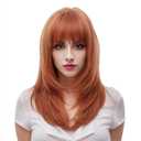 Rugelyss Long Auburn Wig with Bangs Layered Curly Copper Red Wigs for Women Natural Ginger Synthetic Wigs for Daily Use