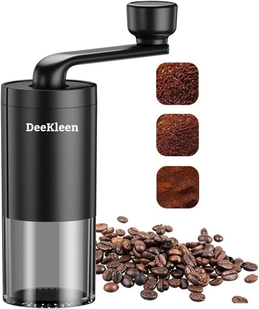 Manual Conical Burr Coffee Grinder, Ceramic Mill, Hand Crank,Portable,Perfect for Espresso maker at home,Travel,Camping,Internal Adjustable Setting, Visible Powder Bin