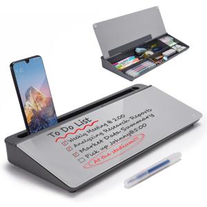 TSJ OFFICE Desktop Whiteboard Dry-Erase-Board - Computer Keyboard Stand White Board Surface Pad with Drawer, Desk Organizers with Accessories for Office, Home, School Supplies - Complete Grey