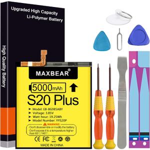 Galaxy S20 Plus Battery, (Upgraded) MAXBEAR 5000mAh 3.85V Li-Polymer Replacement Battery EB-BG985ABY for Samsung Galaxy S20 Plus SM-G985 SM-G985F S20+ 5G with Repair Tool Kit