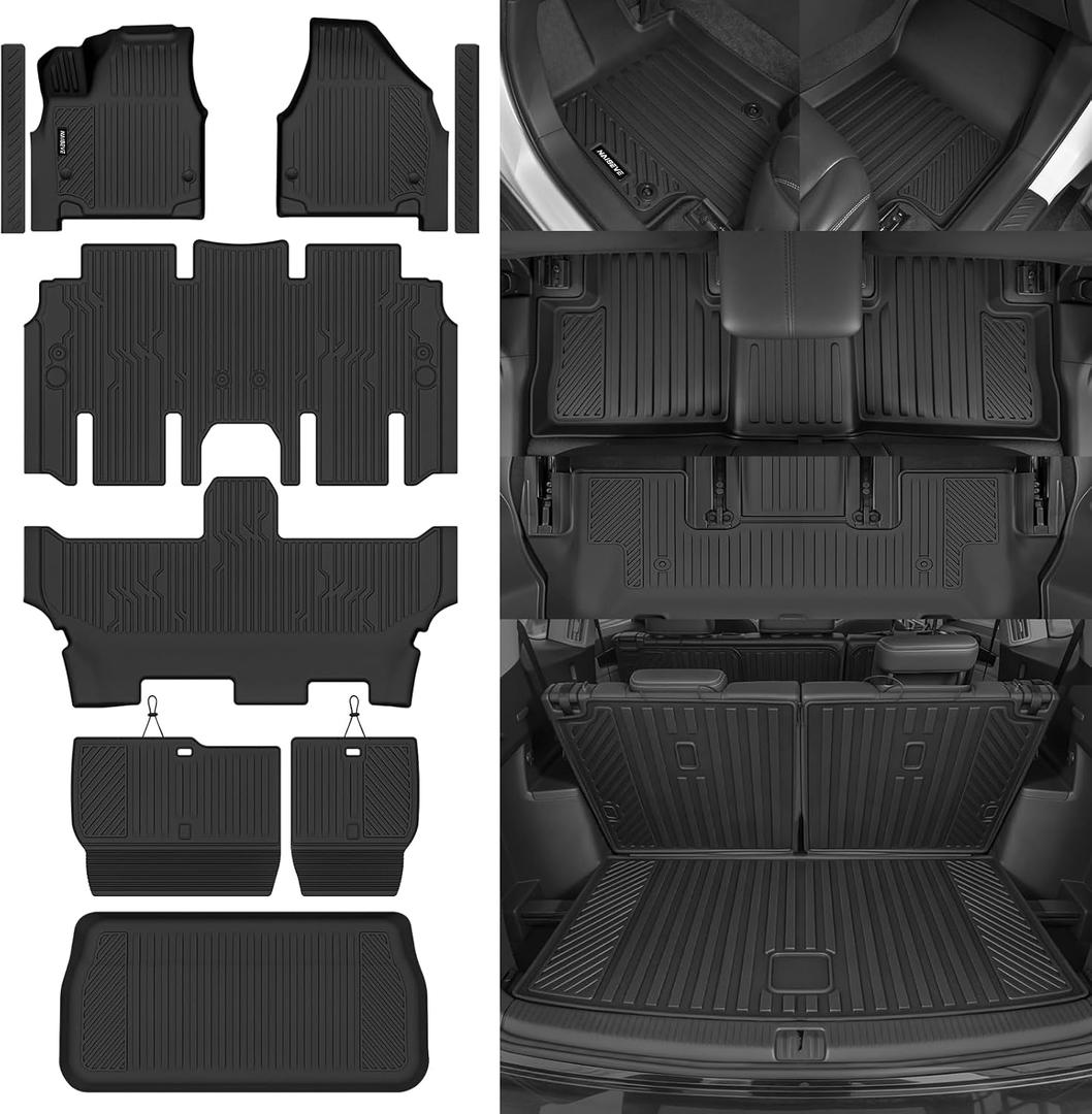 Naibeve Floor Mats for 2017-2026 Chrysler Pacifica Gas 7 Seats | All Weather Floor Mats, Cargo Mat, Backrest Mats, Door Sill Guards, Not for Pinnacle/Hybrid, 2nd Row Bucket Seats accessories