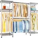 Ulif E7 Garment Rack, Heavy Duty Clothes Storage System with Extendable Hangers Rods, Metal Clothing Rack with 6 Wire Shelves, (52.3"-72") W x 14.5" D x 71.2" H, Load 838lbs, Chrome