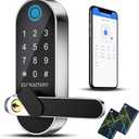 Keyless Entry Door Lock, Fingerprint Door Lock, Smart Locks for Front Door & Bedroom, Built-in WiFi, App Remote Control, Digital Keypad with Knob, Auto Lock, Electronic Locks with Handle (Silver)
