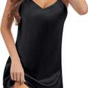 Womens Satin Nightgowns Silk Mini Slip Dress Babydoll Sexy Lingerie V Neck Sleep Night Dress Short Chemise, Medium