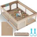 Omzer Baby Playpen with Mat 71"59" - Extra Large Playpen for Babies and Toddlers with Mat Included, Safety Playard for Baby with Gate, All-Wrapped Soft Sponge Baby Gate Playpen with Stable Mat Velcro
