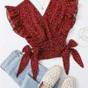 WDIRARA Women's Bow Tie Polka Dots Blouse Ruffle Cap Sleeve Wrap V Neck Crop Tops (XS)