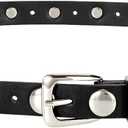 JASGOOD Women Studded Belt Skinny Leather Belt Ladies Thin Waist Belt Fashion Leather Belt for Jeans Pants Dress | 24"-27"