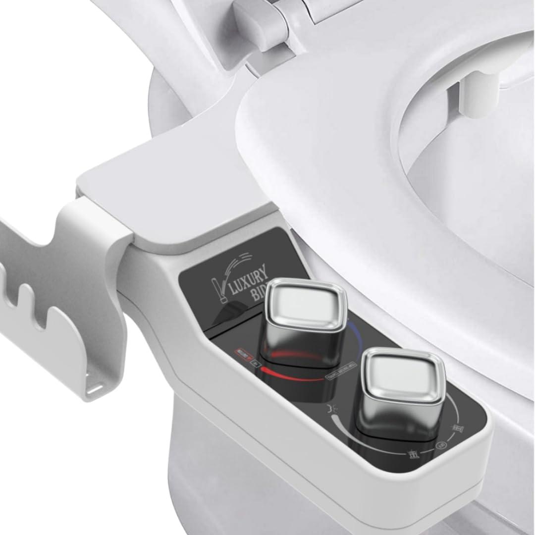 Hot and Cold Bidet Attachment for Toilet, Non-Electric Self Cleaning Dual Nozzle(Frontal/Rear Wash) for Bidet Toilet Seat, Adjustable Water Pressure, Extra Phone Holder Hot and Cold Bidet Attachment for Toilet, Non-Electric Self Cleaning Dual Nozzle(Frontal/Rear Wash) for Bidet Toilet Seat, Adjustable Water Pressure, Extra Phone Holder
