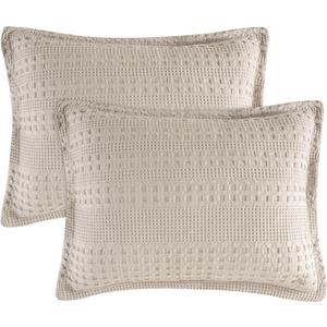 PHF 100% Cotton Ruffle Waffle Pillow Shams Standard Size, 2 Pack 20" x 26" Soft Skin-Friendly Pillowcases, No Filling, Aesthetic Home Decor, Breathable Waffle Weave Bed Pillow Covers, Oatmeal