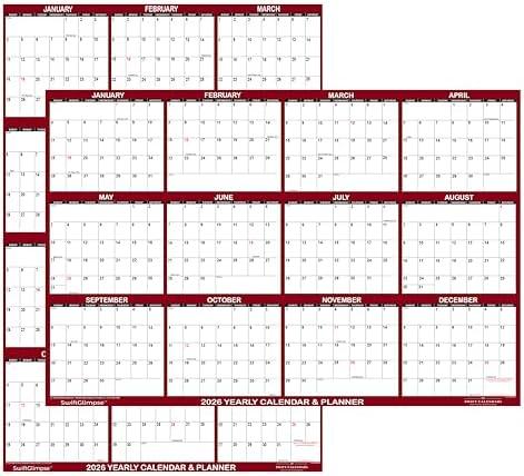 32" x 48" SwiftGlimpse 2026 Wall Calendar Erasable Jumbo XL Wet & Dry Erase Laminated 12 Month Annual Yearly Wall Planner, Reversible, Horizontal/Vertical, Maroon