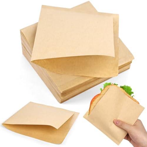 VGOODALL 200 Pcs Double Open Pretzel Bags, 5" x 5" Grease-Resistant Brown Sandwich Paper Bags Paper for Oily Snack Pretzels Cookies
