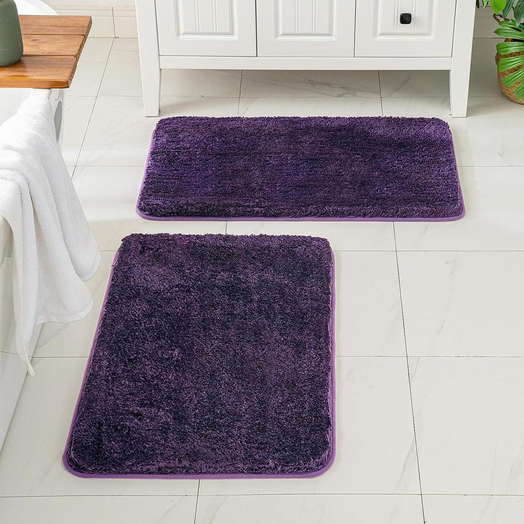 MIULEE Bathroom Rugs Sets 2 Piece - Absorbent Bath Mats Set Made of Thick Fluffy Microfiber for Bathroom Floor, Tub or Entryway, Non Slip Rubber Backside, Machine Washable - Dark Purple, 16''x24''