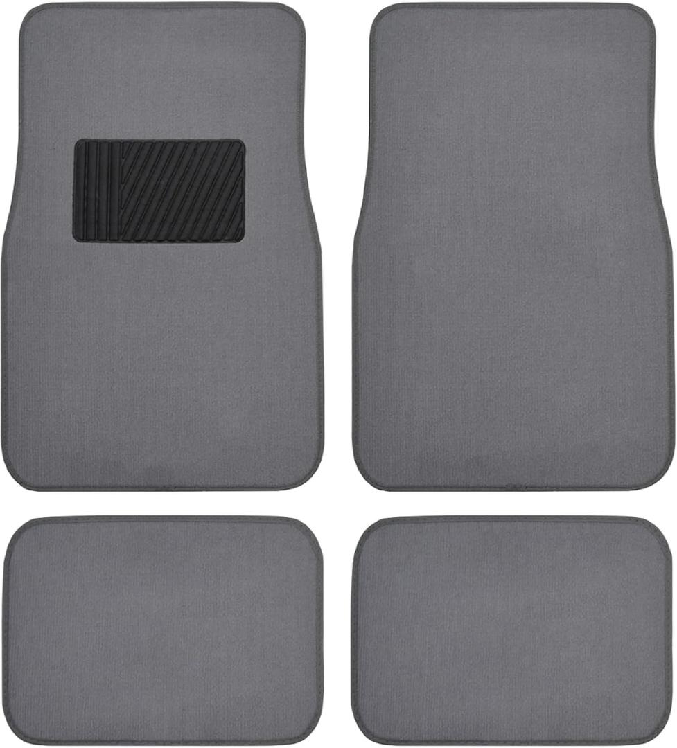 4 x BDK Premium Medium Gray Carpet Floor Mats for Cars - Universal Fit Interior 4-Piece Car Mats Full Set with Vinyl Heel Pad Protector - Cute Car Accessories Interior Floor Covers for SUVs & Trucks