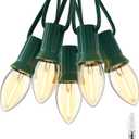 Brightown C7 Clear LED Christmas String Lights Outdoor, 25FT Connectable with 26 0.6W Bulbs (1 Spare), Vintage Hanging Lights for Xmas Holiday Party, Patio, Roofline House Decor (Warm White)