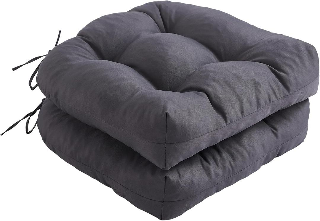 IPYNBAP Outdoor Chair Cushions Set of 2, Patio Chair Cushions with Ties,19x19+5 Tufted Outdoor Seat Cushions, Waterproof Patio Furniture Cushions, Outdoor Dining Chair Pads, Dark Grey